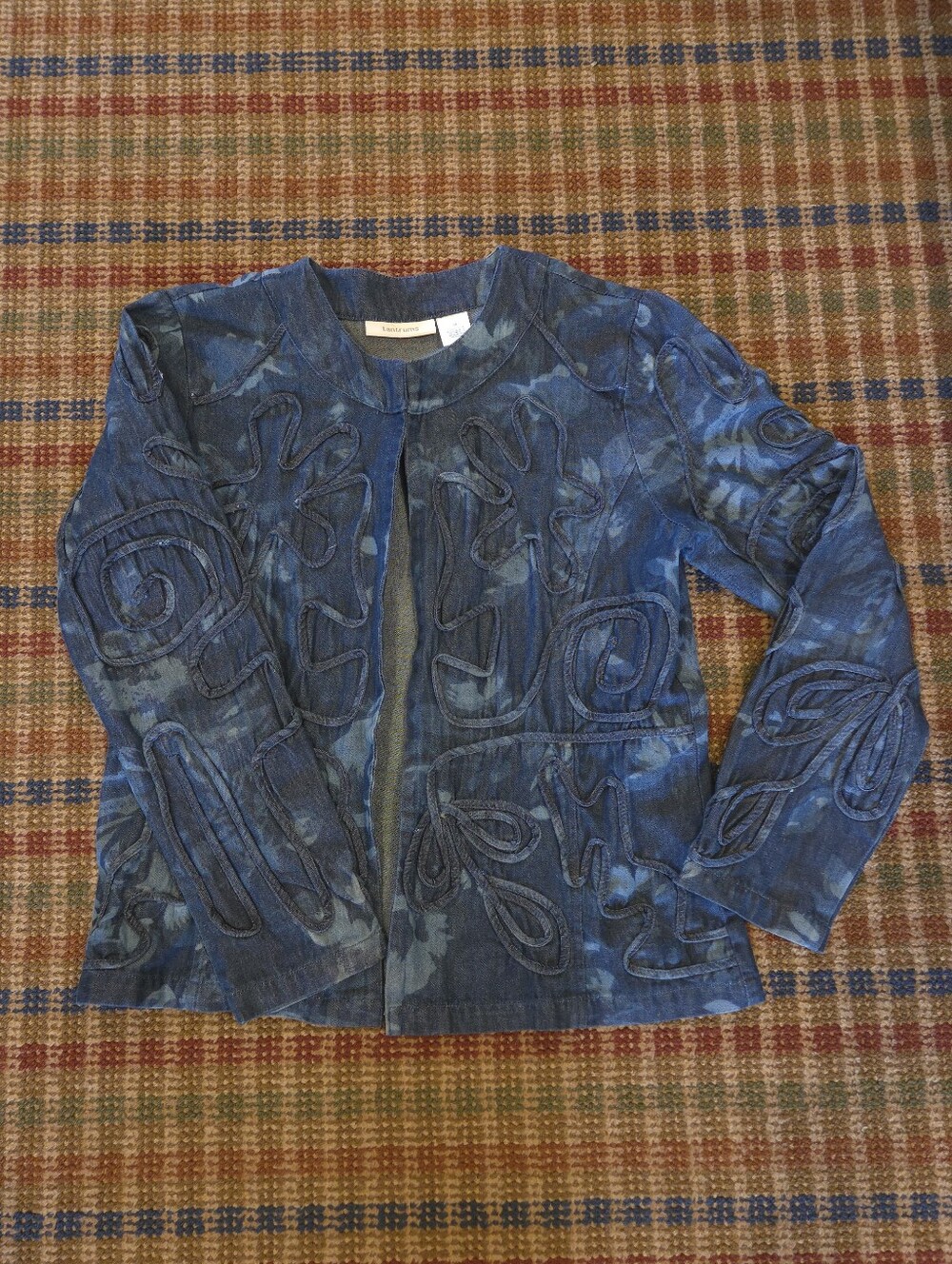 Vintage 1990s Tantrums Embroidered Abstract Floral Pattern Denim Jacket Size M